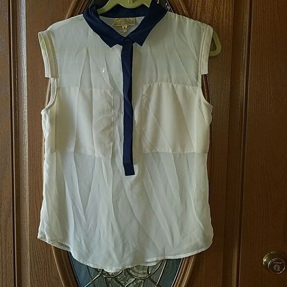 Princess Vera Wang sheet navy cream blouse Sz M - Picture 1 of 5
